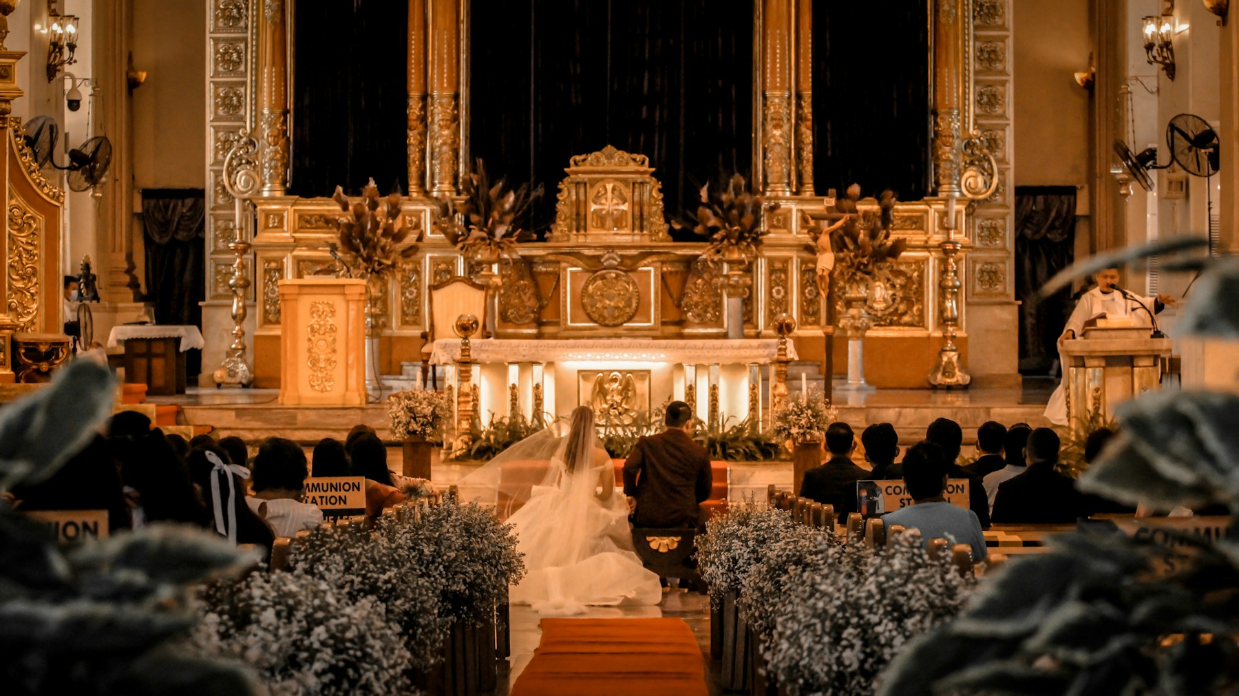 A congregation gathered inside a sanctuary